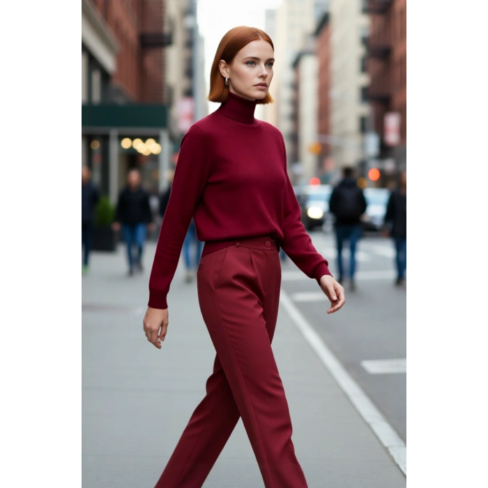 Kadın Basic Oversize Balıkçı Yaka Triko Kazak Standart Kol Rahatlığıyla Kış Sezonu Vazgeçilmezi