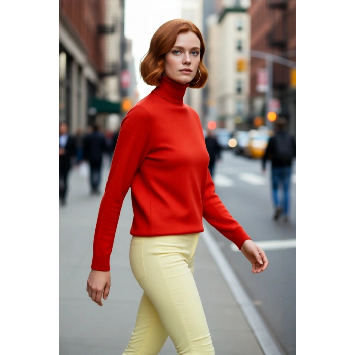 Kadın Basic Oversize Balıkçı Yaka Triko Kazak Standart Kol Rahatlığıyla Kış Sezonu Vazgeçilmezi