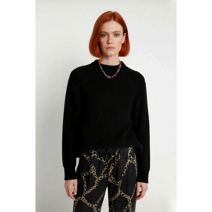 Kadın Basic Oversize Bisiklet Yaka Uzun Kol Triko Kazak Günlük Konforlu Şık Kışlık Giyim Kaliteli