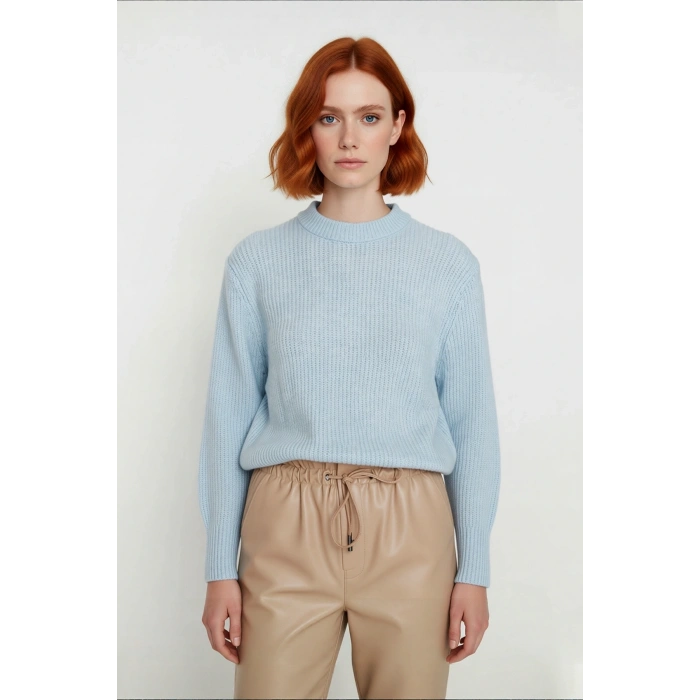 Kadın Basic Oversize Bisiklet Yaka Uzun Kol Triko Kazak Günlük Konforlu Şık Kışlık Giyim Kaliteli