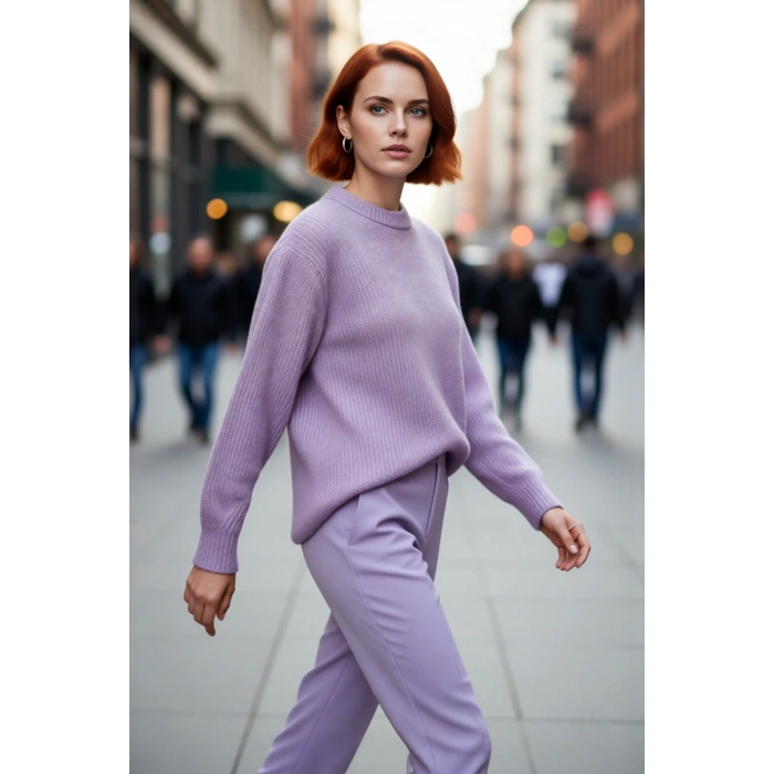 Kadın Basic Oversize Bisiklet Yaka Uzun Kol Triko Kazak Günlük Konforlu Şık Kışlık Giyim Kaliteli