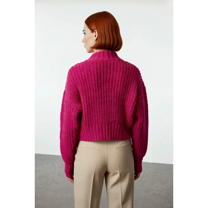 Kadın Basic Oversize Crop Dik Yaka Soğuk Havalar İçin Uzun Kol Kalın Triko Kazak Kaliteli Şık