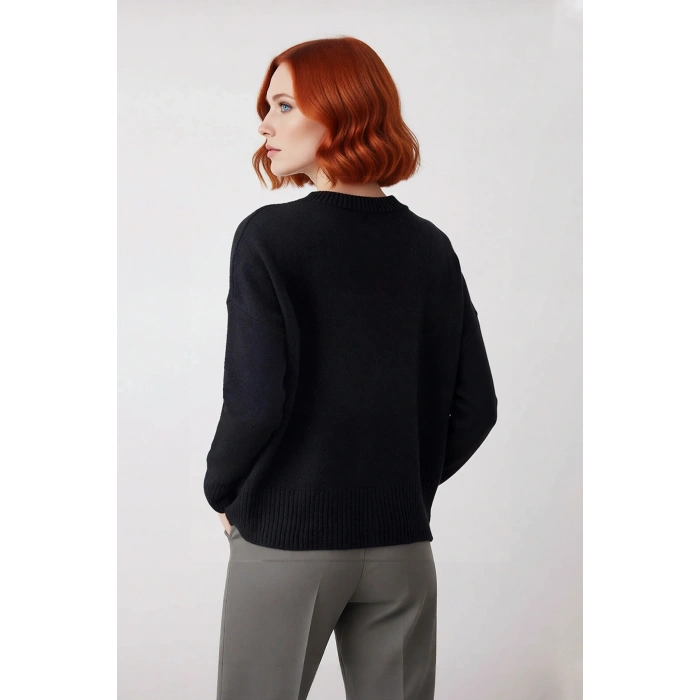 Kadın Basic Oversize Dik Yaka Triko Kazak Düşük Kol Uzun Boy Kışlık Günlük Şıklık Sunar Kaliteli