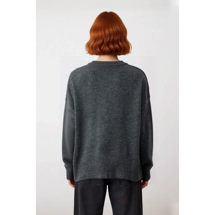 Kadın Basic Oversize Dik Yaka Triko Kazak Düşük Kol Uzun Boy Kışlık Günlük Şıklık Sunar Kaliteli