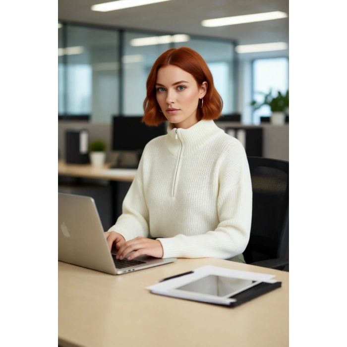 Kadın Basic Oversize Düşük Uzun Kollu Crop Fermuarlı Dik Yaka Triko Kazak Kışlık Rahat Stiller