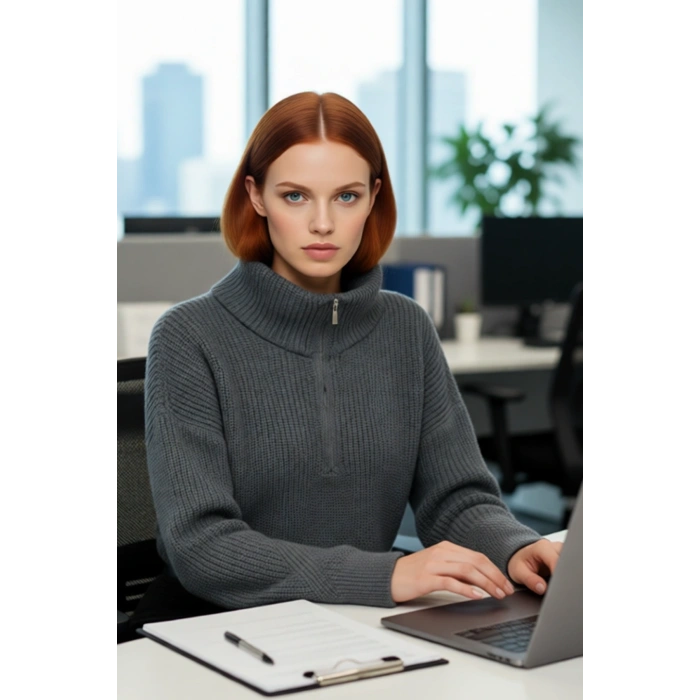 Kadın Basic Oversize Düşük Uzun Kollu Crop Fermuarlı Dik Yaka Triko Kazak Kışlık Rahat Stiller