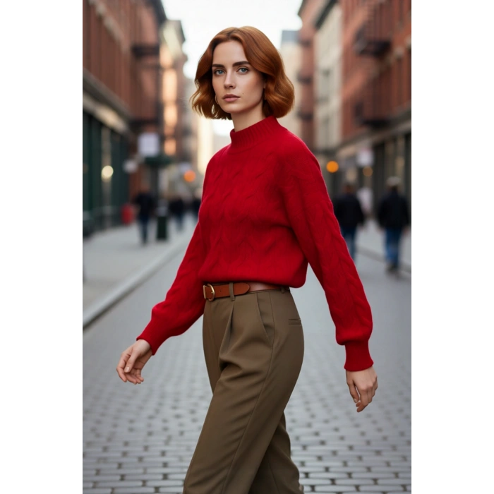 Kadın Basic Oversize Saç Örgü Dik Yaka Crop Triko Kazak Soğuk Havalar İçin Modern Stil Kaliteli