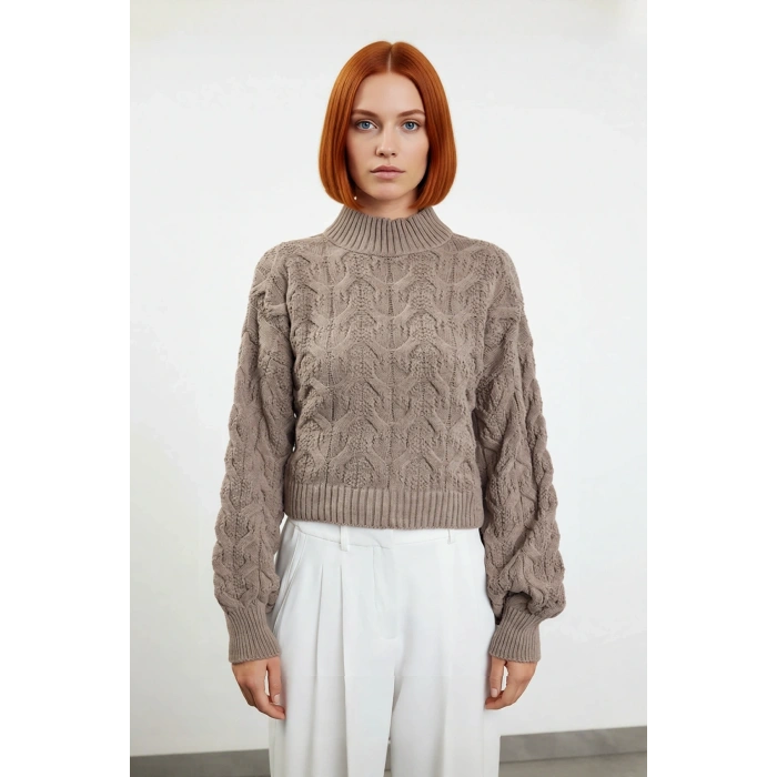 Kadın Basic Oversize Saç Örgü Dik Yaka Crop Triko Kazak Soğuk Havalar İçin Modern Stil Kaliteli