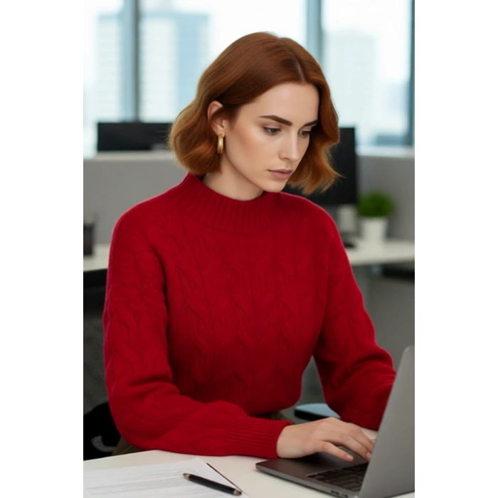 Kadın Basic Oversize Saç Örgü Dik Yaka Crop Triko Kazak Soğuk Havalar İçin Modern Stil Kaliteli