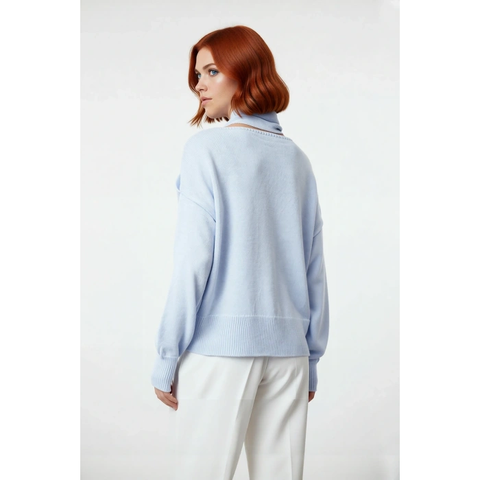 Kadın Basic Oversize Triko Kazak Ve Atkı Seti Uzun Kol Şal Yaka Tasarımı İle Kış Modası Kaliteli