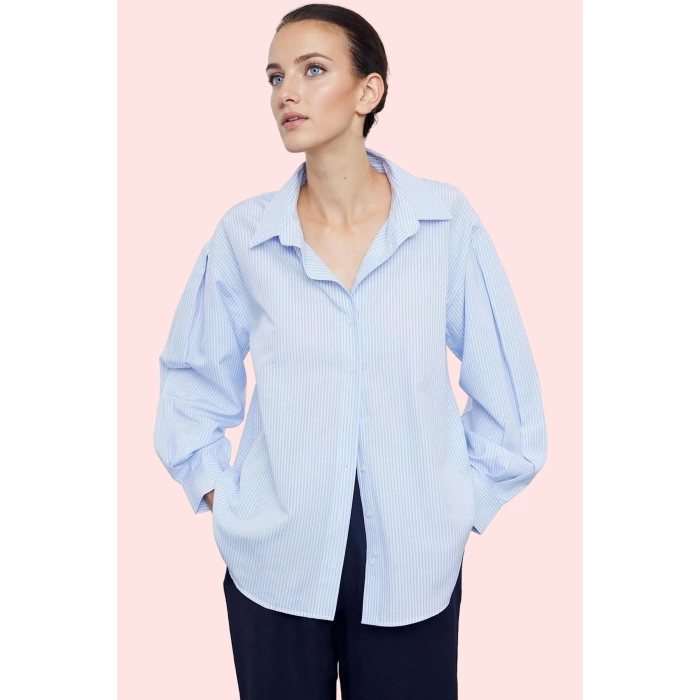 Kadın Basic Pamuklu Geniş Kalıp Çizgili Gömlek Rahat Günlük Stil Yaz Aylarının Vazgeçilmezi