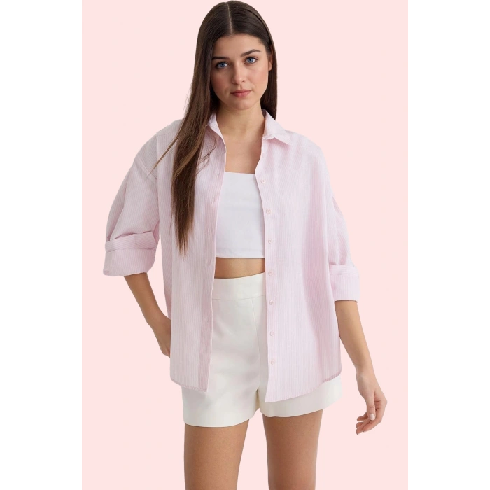 Kadın Basic Pamuklu Geniş Kalıp Çizgili Gömlek Rahat Günlük Stil Yaz Aylarının Vazgeçilmezi