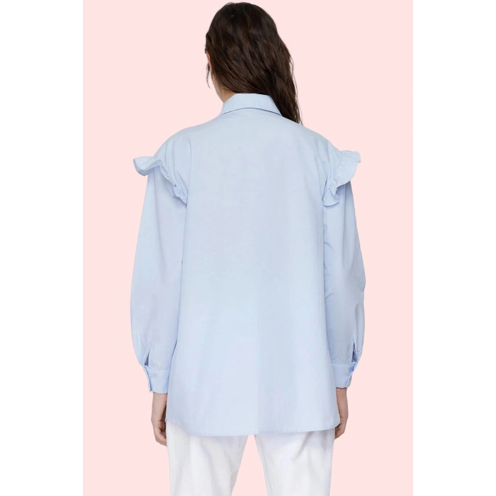 Kadın Basic Poplin Dokuma Uzun Kollu Gömlek İncili Detay Günlük Stil Yaz Aylarının Vazgeçilmezi