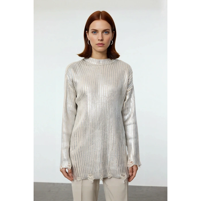 Kadın Basic Ribana Dokuma Bisiklet Yaka Düşük Kol Akrilik Triko Kazak Sonbahar Kış Şıklığı