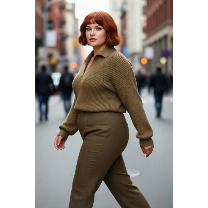 Kadın Basic Selanik Örgü Polo Yaka Relaxed Kalıp Akrilik Triko Kazak Soğuk Günlerin Vazgeçilmezi