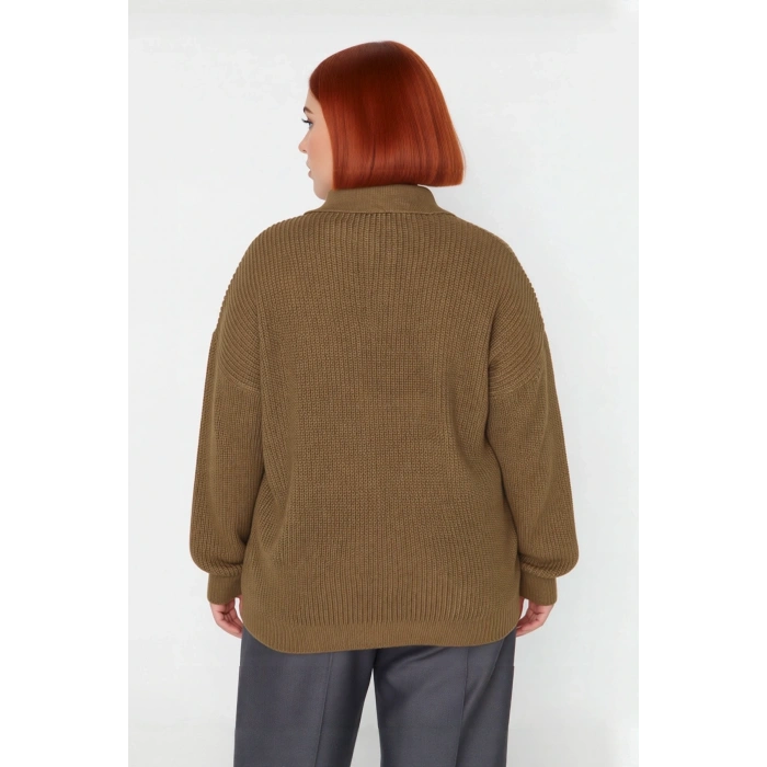 Kadın Basic Selanik Örgü Polo Yaka Relaxed Kalıp Akrilik Triko Kazak Soğuk Günlerin Vazgeçilmezi