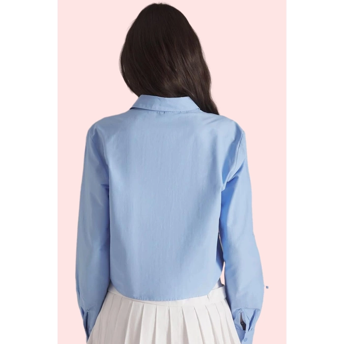 Kadın Basic Şık Fiyonklu Detaylı Gömlek Terrycotton Kumaş Günlük Kullanım Kaliteli Malzeme