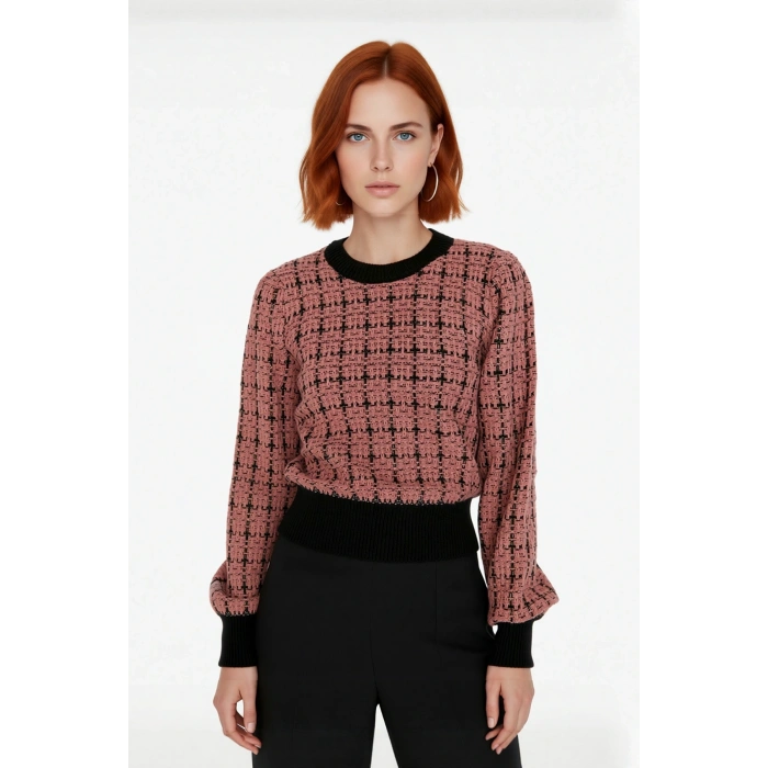 Kadın Basic Siluet Pike Dokuma Uzun Kollu Cepsiz Bisiklet Yaka Triko Kazak Günlük Şıklık Kaliteli