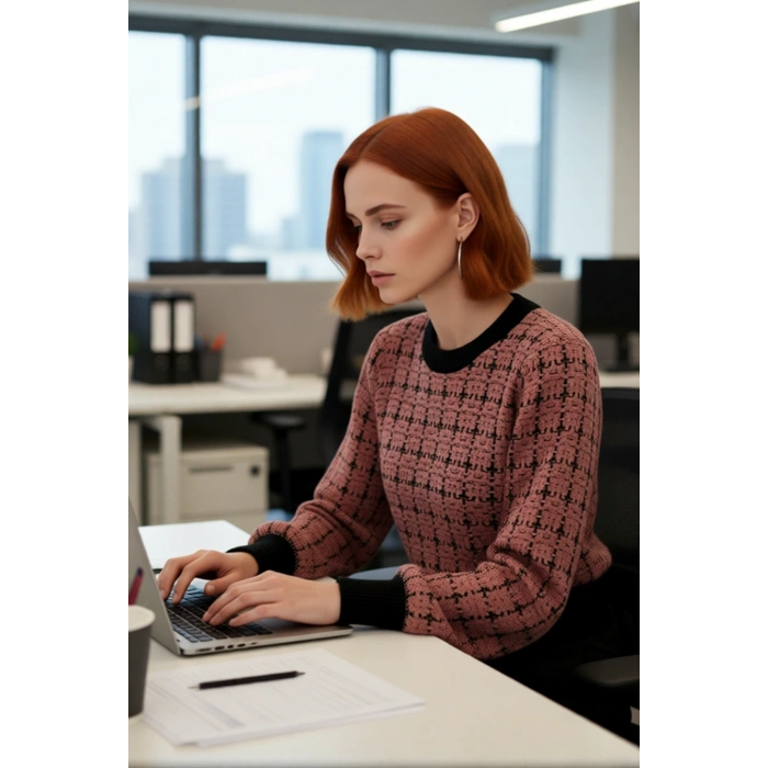 Kadın Basic Siluet Pike Dokuma Uzun Kollu Cepsiz Bisiklet Yaka Triko Kazak Günlük Şıklık Kaliteli