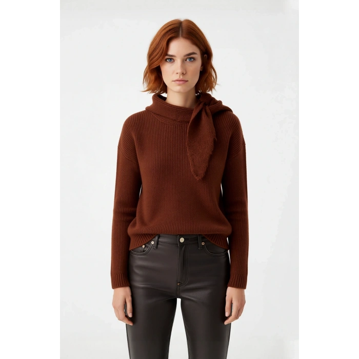 Kadın Basic Siluet Şal Yaka Uzun Kol Triko Kazak Soğuk Havalarda Cool ve Rahat Bir Görünüm