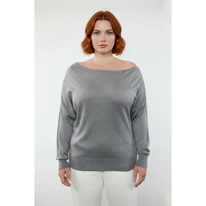 Kadın Basic Siluet Standart Kol Carmen Yaka Triko Kazak Günlük Kombinler İçin Çok Yönlü Kaliteli