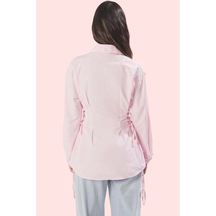 Kadın Basic Siluet Terrycotton Dokuma Gömlek Uzun Kollu Yaka Düz Desen Rahat Günlük Hafta Sonu