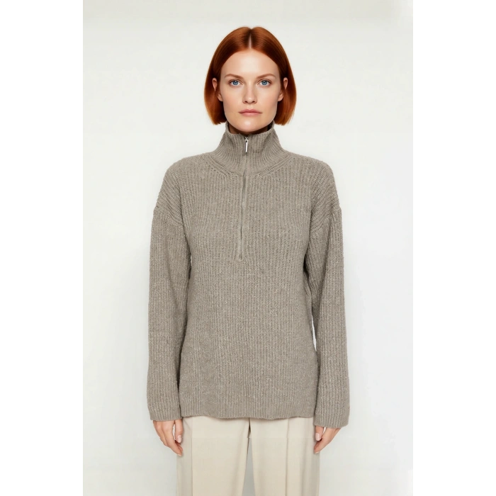 Kadın Basic Siluet Uzun Boy Düz Desen Rahat Kesim Kalın Triko Kazak Kış Kombinleri İçin Kaliteli