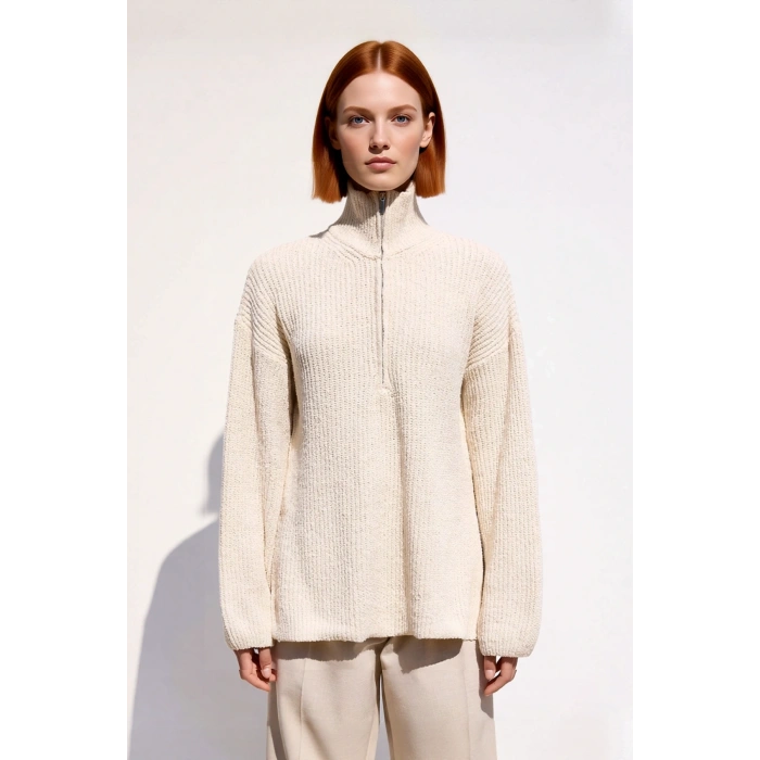 Kadın Basic Siluet Uzun Boy Düz Desen Rahat Kesim Kalın Triko Kazak Kış Kombinleri İçin Kaliteli