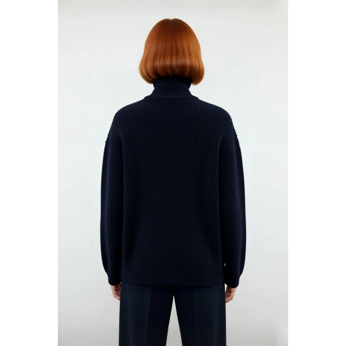 Kadın Basic Siluet Uzun Boy Düz Desen Rahat Kesim Kalın Triko Kazak Kış Kombinleri İçin Kaliteli