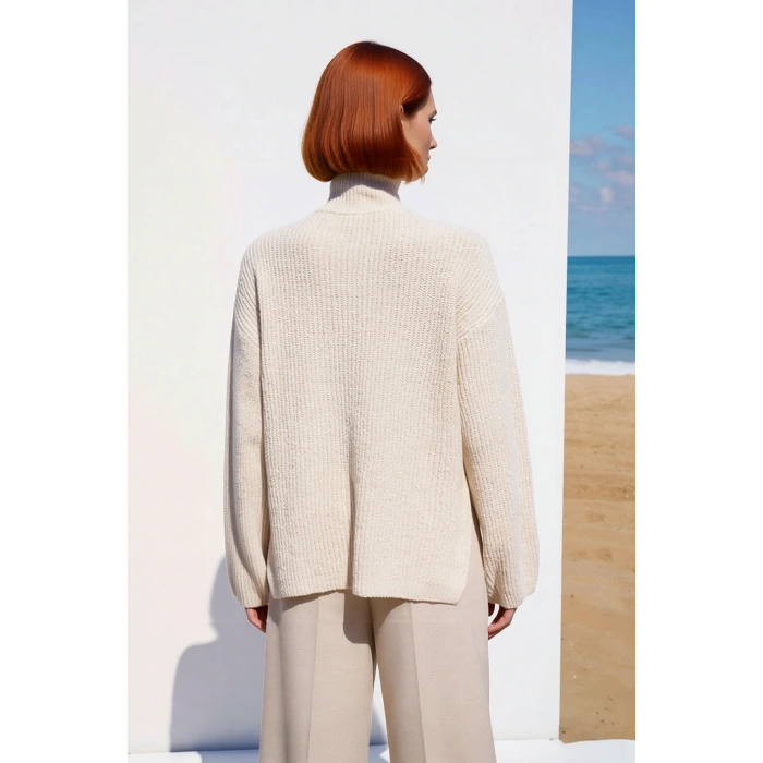 Kadın Basic Siluet Uzun Boy Düz Desen Rahat Kesim Kalın Triko Kazak Kış Kombinleri İçin Kaliteli