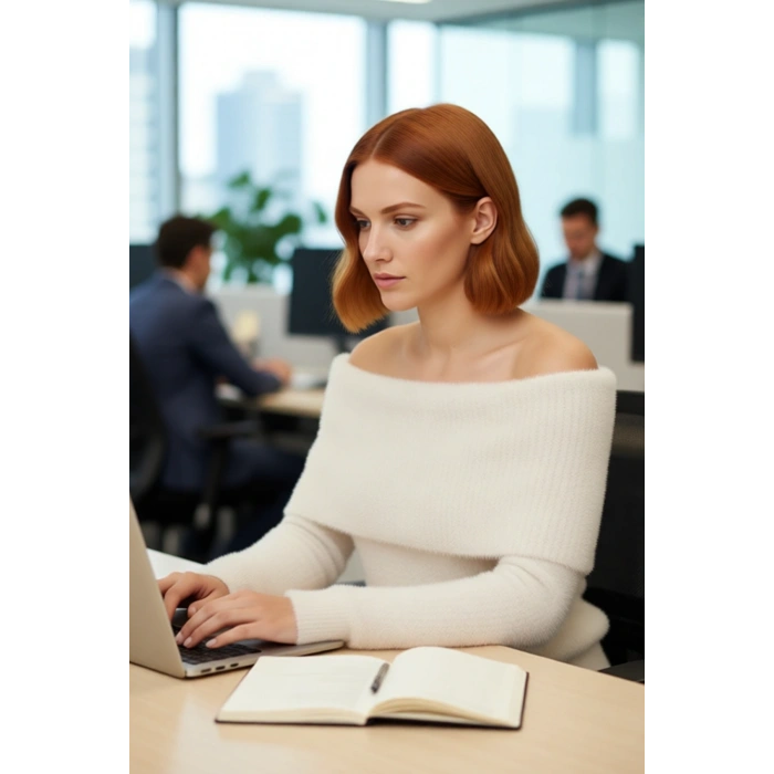 Kadın Basic Siluet Uzun Kollu Carmen Yaka Ekru Regular Kalıp Crop Triko Kazak Kış Gündüz Gece