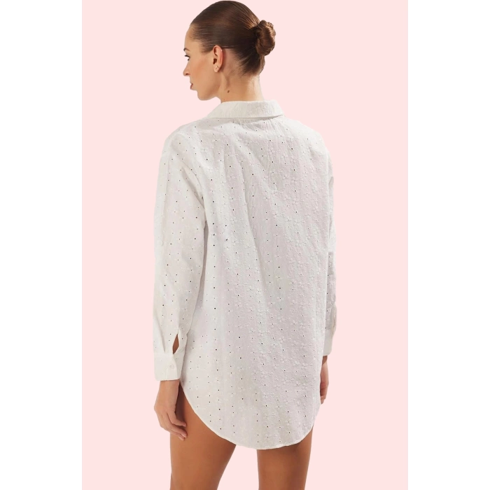 Kadın Basic Siluet Uzun Kollu Plaj Gömleği Yazlık Rahat Pamuk Polyester Yaz Aylarının Vazgeçilmezi