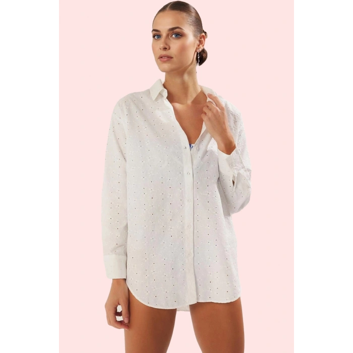 Kadın Basic Siluet Uzun Kollu Plaj Gömleği Yazlık Rahat Pamuk Polyester Yaz Aylarının Vazgeçilmezi