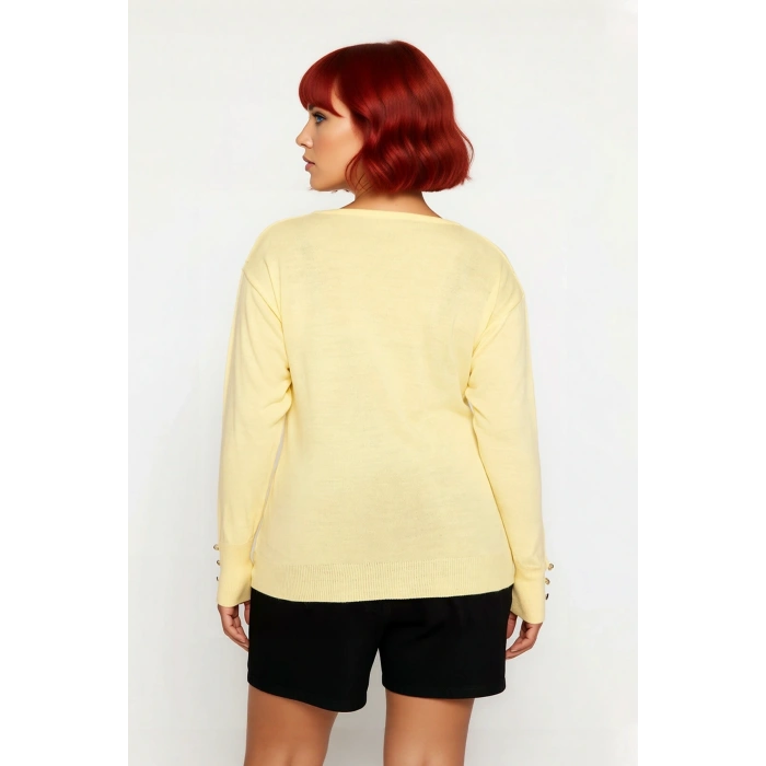 Kadın Basic Siluet Uzun Kollu V Yaka Triko Kazak Gündelik Kullanıma Uygun Akrilik Materyal