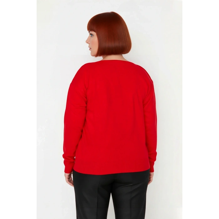 Kadın Basic Siluet Uzun Kollu V Yaka Triko Kazak Gündelik Kullanıma Uygun Akrilik Materyal