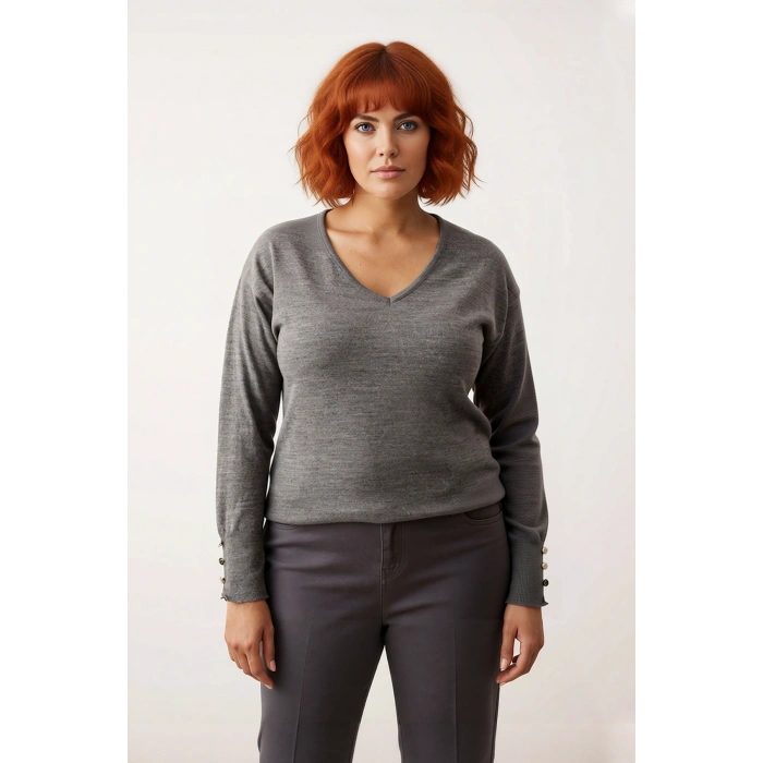 Kadın Basic Siluet Uzun Kollu V Yaka Triko Kazak Gündelik Kullanıma Uygun Akrilik Materyal