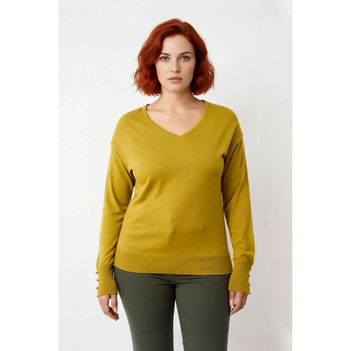 Kadın Basic Siluet Uzun Kollu V Yaka Triko Kazak Gündelik Kullanıma Uygun Akrilik Materyal