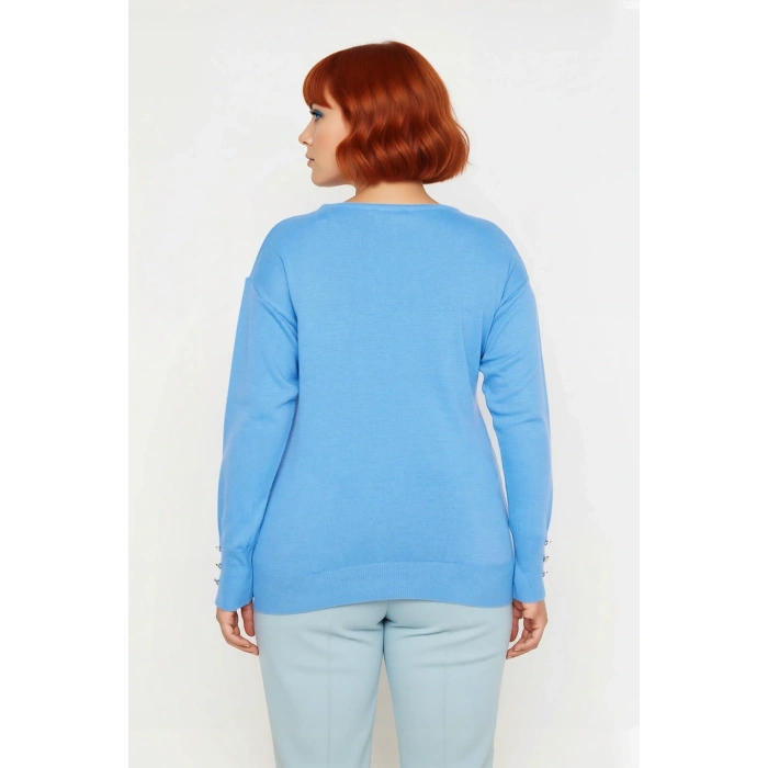 Kadın Basic Siluet Uzun Kollu V Yaka Triko Kazak Gündelik Kullanıma Uygun Akrilik Materyal