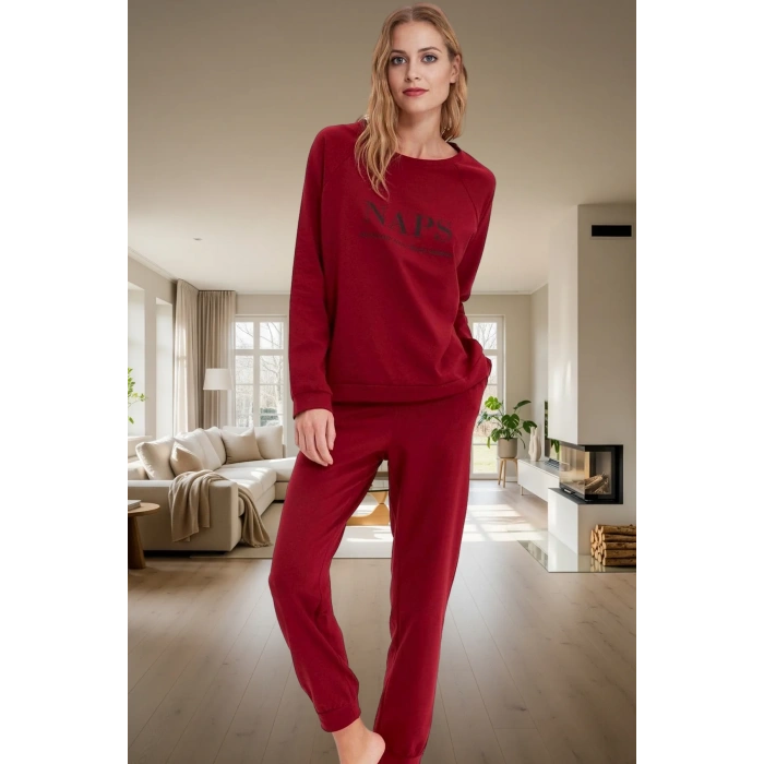 Kadın Baskılı Reglan Kol Uzun Paça Pijama Takımı Zarif Tasarım Şık Görünüm