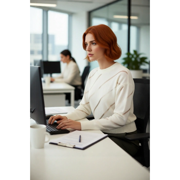 Kadın Bisiklet Yaka Akrilik Triko Kazak Düşük Kollu Ajurlu Desenli İlkbahar Sonbahar Şıklığı