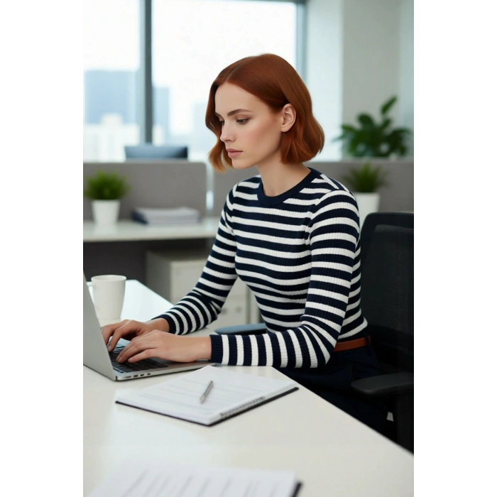 Kadın Bisiklet Yaka Çizgili Fitted Akrilik Triko Uzun Kol Basic Günlük Kazak Stili Kaliteli