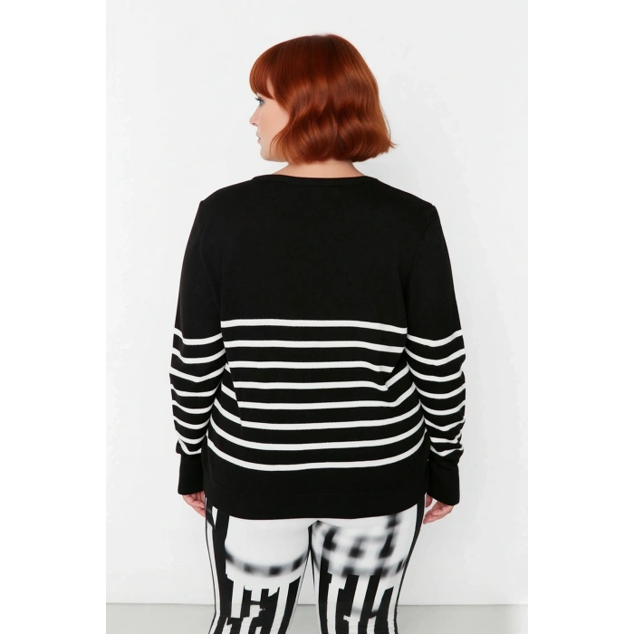 Kadın Bisiklet Yaka Çizgili Triko Kazak Standart Kol Rahat Kalıp Günlük Sonbahar Kış Şıklığı