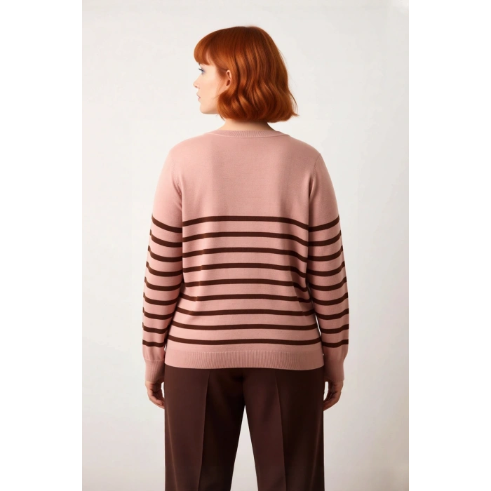 Kadın Bisiklet Yaka Çizgili Triko Kazak Standart Kol Rahat Kalıp Günlük Sonbahar Kış Şıklığı