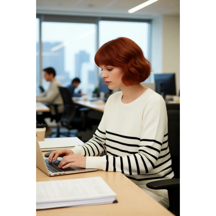 Kadın Bisiklet Yaka Çizgili Triko Kazak Standart Kol Rahat Kalıp Günlük Sonbahar Kış Şıklığı