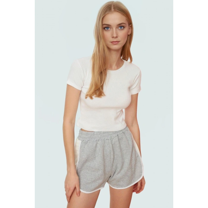Kadın Bisiklet Yaka Crop Bluz Örme Kumaş Rahat Yazlık Özenle Seçilmiş Modern Stil Seçkin Malzeme