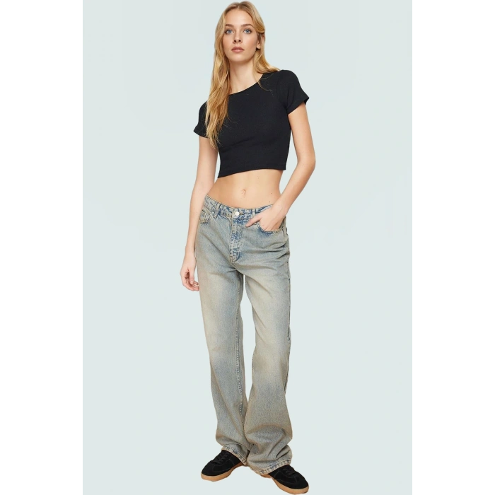 Kadın Bisiklet Yaka Crop Bluz Örme Kumaş Rahat Yazlık Özenle Seçilmiş Modern Stil Seçkin Malzeme