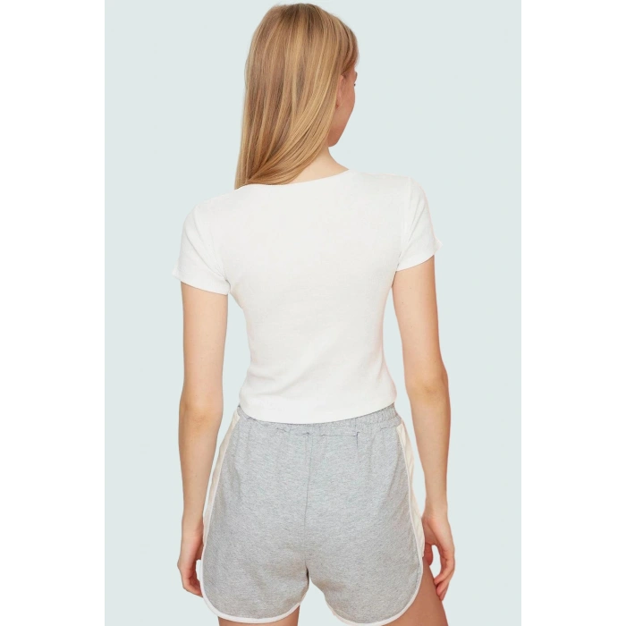 Kadın Bisiklet Yaka Crop Bluz Örme Kumaş Rahat Yazlık Özenle Seçilmiş Modern Stil Seçkin Malzeme