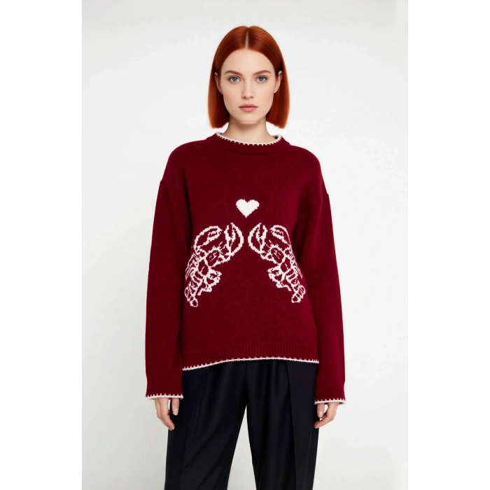 Kadın Bisiklet Yaka Düşük Kollu İntersia Dokuma Regular Boy Triko Kazak Kışlık Kombinlerin Gözdesi