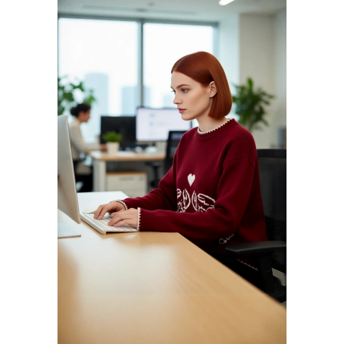Kadın Bisiklet Yaka Düşük Kollu İntersia Dokuma Regular Boy Triko Kazak Kışlık Kombinlerin Gözdesi