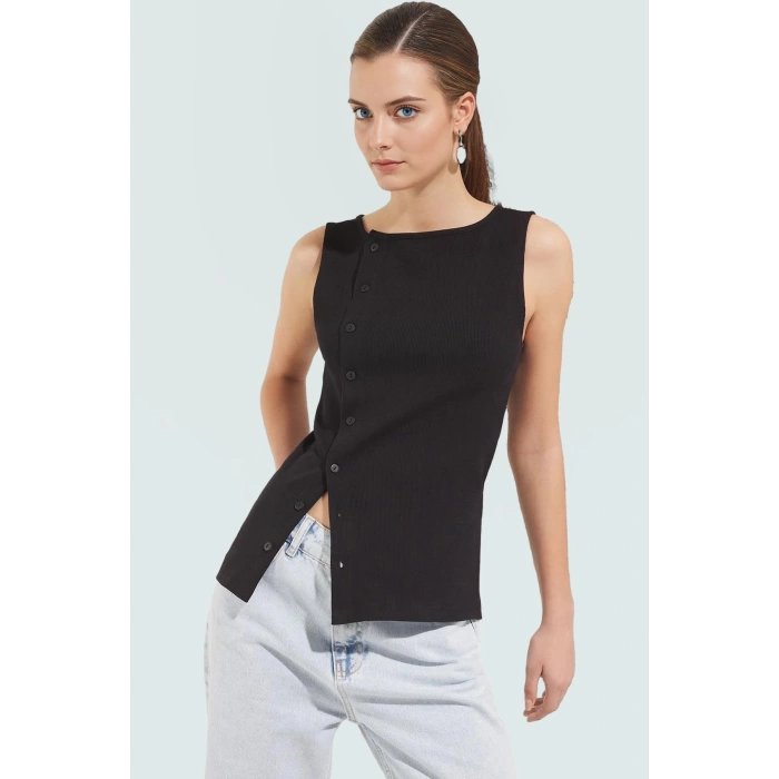 Kadın Bisiklet Yaka Fitted Örme Bluz Günlük Stil Rahat Ve Şık Özel Tasarım